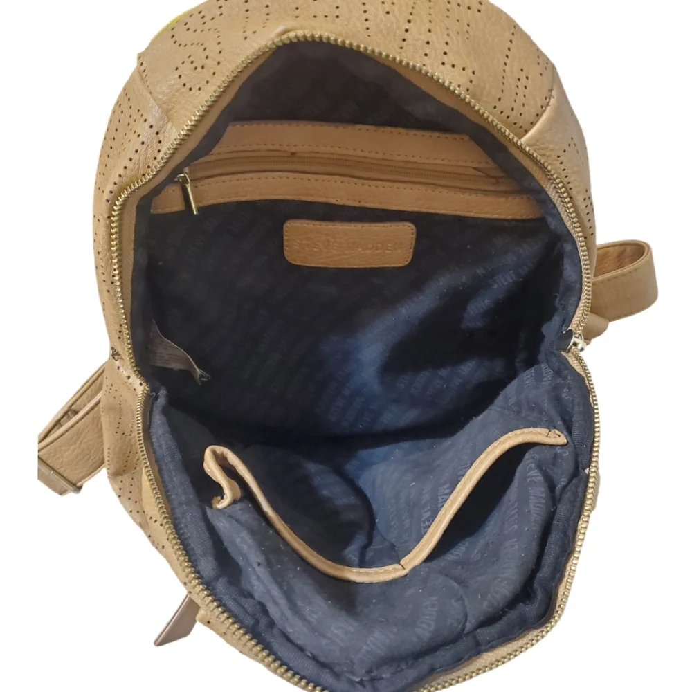 Steve Madden Taupe Camel Brown Perforated Logo Mini Backpack‎